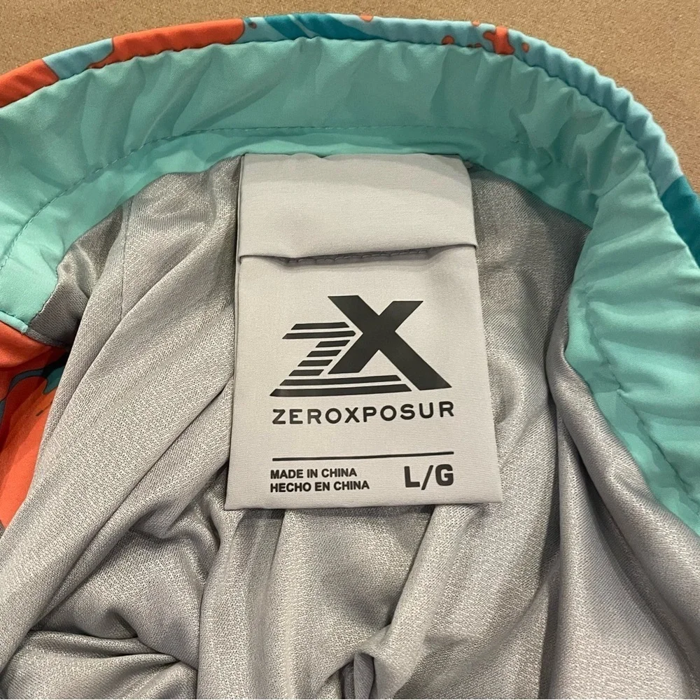 ZeroXposur Men’s Lined Swim Trunks Orange and Blue Tropical Print Large New!